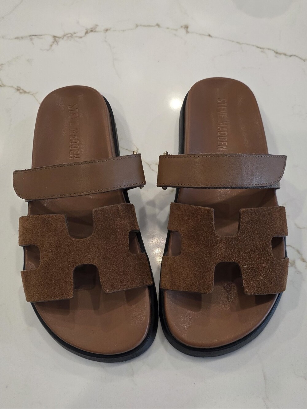 Steve Madden Brown Suede & Leather Slide Sandals